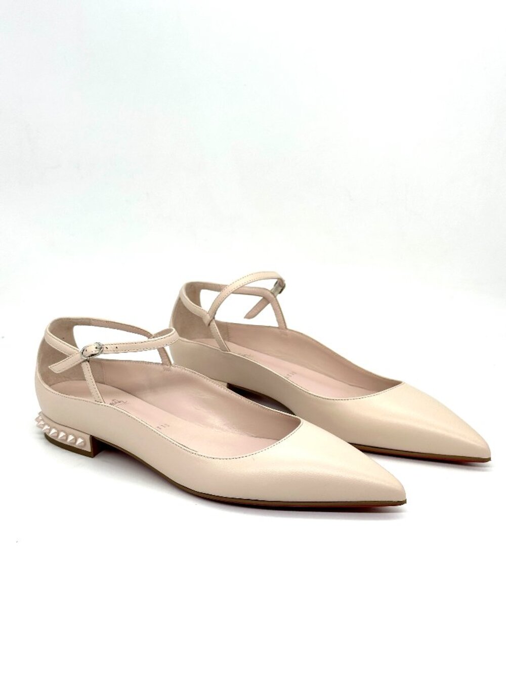Christian Louboutin CONCLUSIVE Spike Ankle Strap Flat Ballerina Shoes Leche - Picture 8 of 15